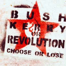 Bush Kerry revolution graffiti from San Francisco Radio Clash 19: Wacko BushWhacked No Wax edition mashup music eclectic podcast cover