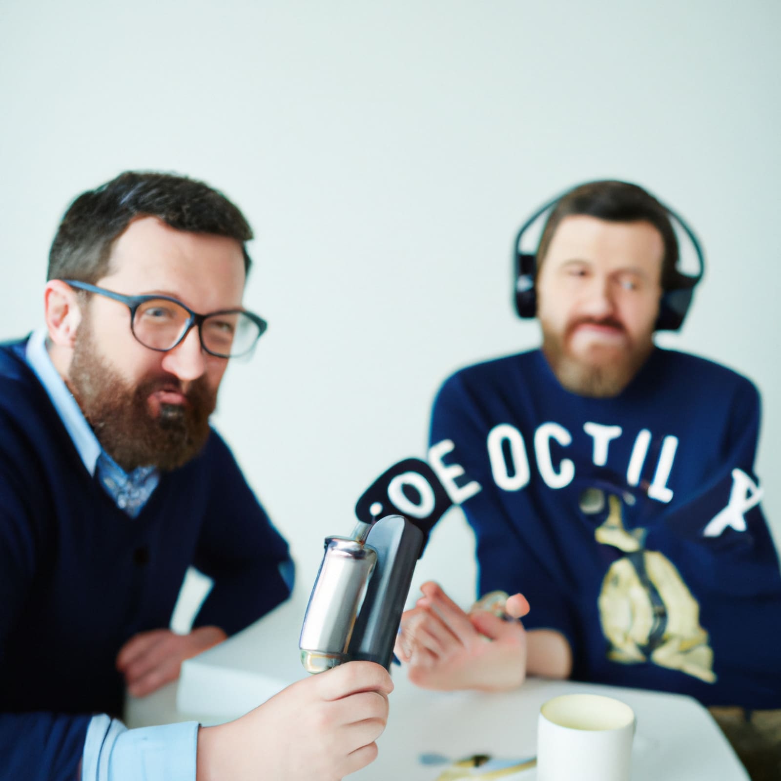 Bearded podcasters - wonky AI ones