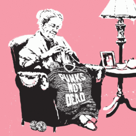 Banksy Grandmother knitting 'Punks Not Dead' Radio Clash 40: Punk Isn’t Dead it Just Smells That Way mashup eclectic music podcast Radio Clash 40: Punk Isn't Dead it Just Smells That Way