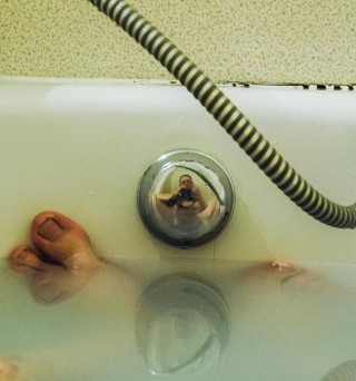 Radio Clash 98: The Come Down eclectic music mashup podcast cover shows me in the bath