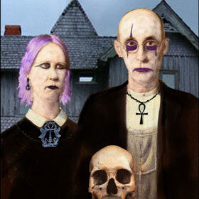 Radio Clash 124: Country Metal Party eclectic mashup music podcast cover is a parody called American Gothic by Unknown