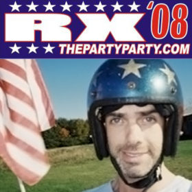 Radio Clash 123: rx interview eclectic cutup political music mashup podcast interview live cover shows him by a US flag and helmet and RX '08