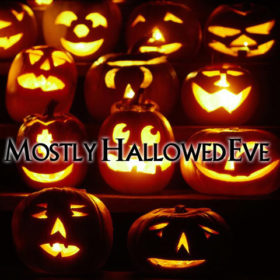RC 137: Mostly Hallowed Eve eclectic spooky mashup music podcast cover shows Halloween jack o lanterns pumpkins