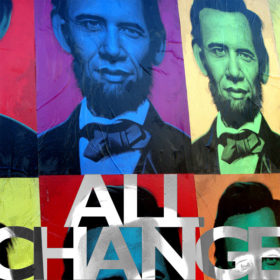 RC 172: All Change (Oddz and Sods 12) eclectic music mashup podcast  cover shows abrahama - Obama as Abraham Lincoln