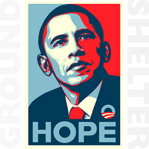 Instamatic Ground Shelter HOPE mashup cover with Obama in the style of Shephard Fairey