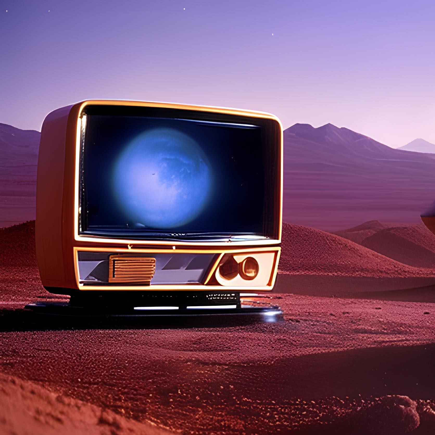 Sci fi old television on Mars planet