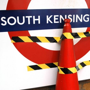 RC 185: Moving to the City (London part 1) eclectic music mashup podcast London UK city cover  Escaping cone at South Kensington London Underground sign 