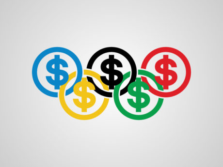 Olympic rins with dollar signs in them Fuck The Olympics