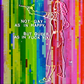 RC 235: The Queer History of Pop Part 2 (90s-00s) LGBTQ lesbian trans bisexual eclectic mashup music podcast remix cover  says Not Gay As In Happy Queer as In Fuck You - Austin Texas Riot Grrl