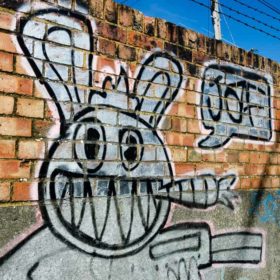 RC 258: Chocolate Jesus And Killer Bunny eclectic music mashup podcast cover is a graffiti bunny Easter