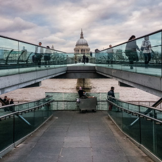 RC 260: Is That All There Is? (UKIP And Your Disgrace) eclectic music mashup podcast cover is St Pauls and the wobbly Millennium Bridge, London 