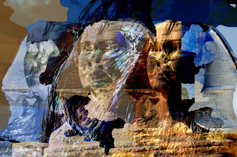 RC 298: Riddle of the Sphinx  podcast with eclectic mix of music and mashups  - images of the Sphinx in Egypt, with drawings